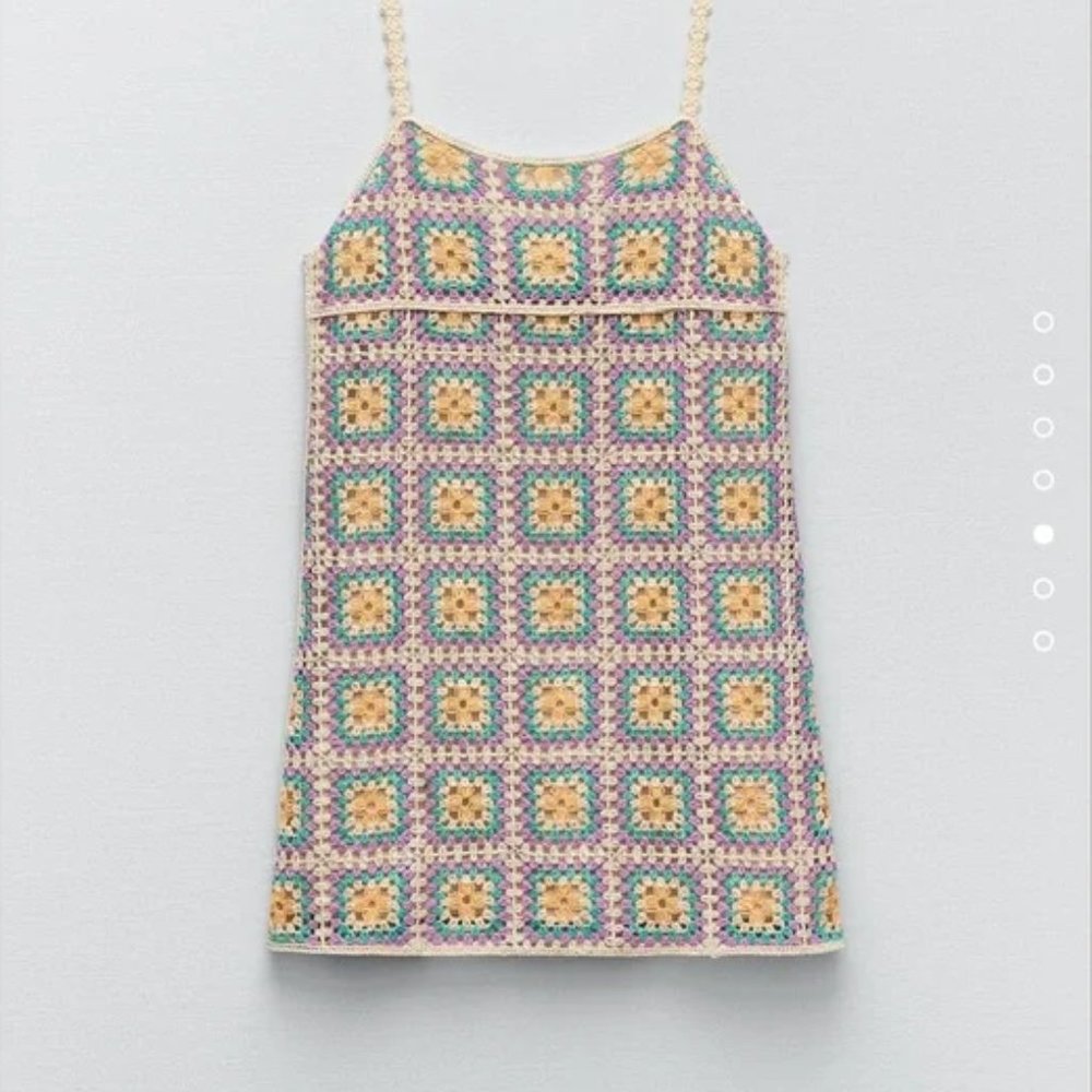 Purple Zara Granny Square Crochet Mini Dress